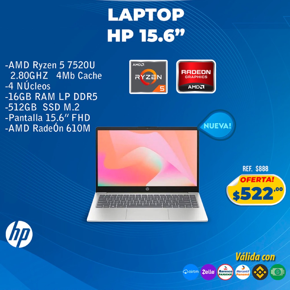 Laptop HP 15.6" Ryzen 5